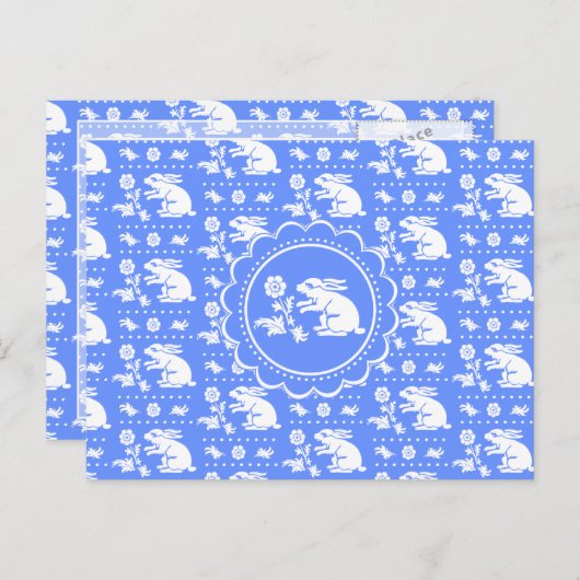  Bunny Rabbit met blauw en wit blauw Briefkaart (Voorkant / Achterkant)