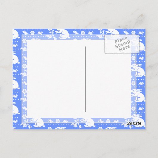  Bunny Rabbit met blauw en wit blauw Briefkaart (Achterkant)