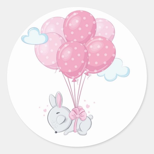 Bunny Rabbit met roze ballonnen Ronde Sticker (Voorkant)