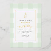 Bunny Rabbit Mint Gingham Birthday Folie Folie Uitnodiging (Voorkant)