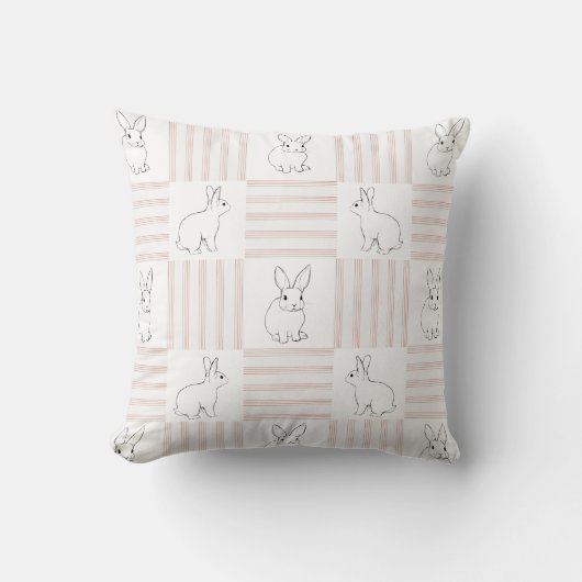 Bunny Rabbit Paasroze Stripe Delicate Spring Kussen (Voorkant)