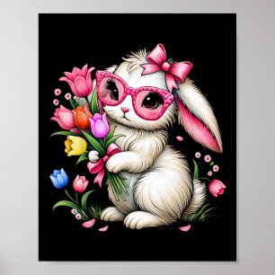 Bunny Rabbit Paastulp Lente Bloemen Bloemen Wo Poster