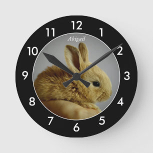 Bunny Rabbit Personalized Black Border  Ronde Klok