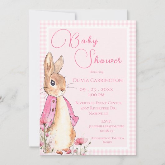 Bunny Rabbit Pink Baby shower Kaart (Voorkant)