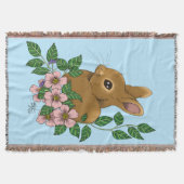 Bunny Rabbit Pink Flowers Deken (Voorkant)