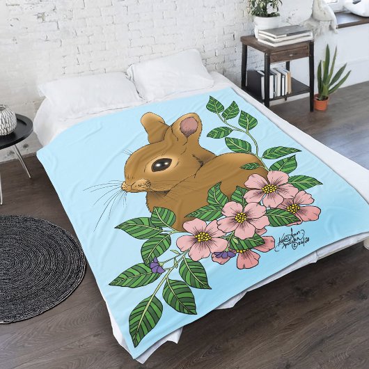 Bunny Rabbit Pink Flowers Fleece Deken