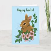 Bunny Rabbit Pink Flowers Kaart (Voorkant)