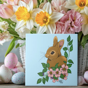 Bunny Rabbit Pink Flowers Tegeltje