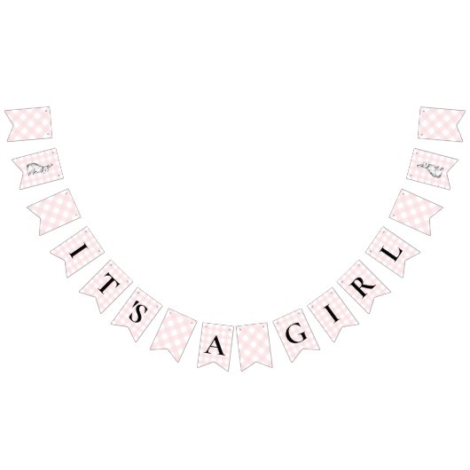 Bunny Rabbit Pink Gingham Baby shower Bunting Flag Vlaggetjes (Alle)