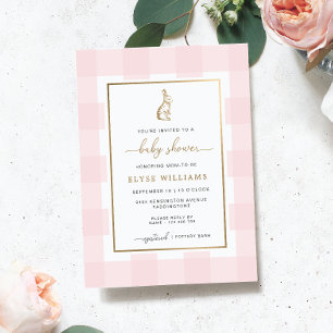 Bunny Rabbit Pink Gingham Baby shower Folie Invite Folie Uitnodiging