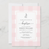 Bunny Rabbit Pink Gingham Baptisme Invitation Kaart (Voorkant)