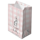 Bunny Rabbit Pink Gingham Favor Bag Medium Cadeauzakje (Voorkant Gekanteld)