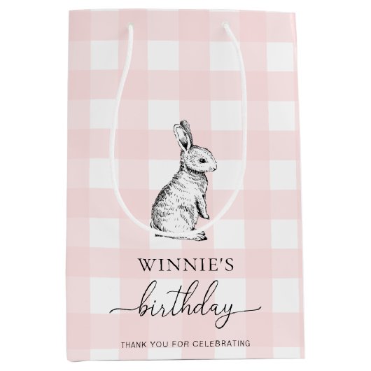 Bunny Rabbit Pink Gingham Favor Bag Medium Cadeauzakje (Voorkant)