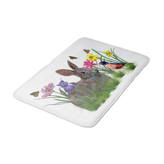 Bunny Rabbit, Robin en Flowers,  Badmat (Gekanteld)
