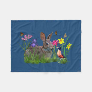Bunny Rabbit, Robin en Flowers,  Fleece Deken
