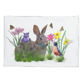 Bunny Rabbit, Robin en Flowers,  Kussensloop (Achterkant-Links)