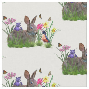 Bunny Rabbit, Robin en Flowers,  Stof