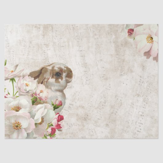 Bunny Rabbit Roos Flower Music Decoupage Pasen Tissuepapier (Voorkant)