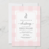 Bunny Rabbit rose En vichy Christening Invitation (Devant)