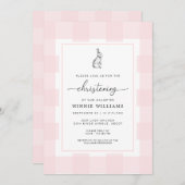 Bunny Rabbit rose En vichy Christening Invitation (Devant / Derrière)
