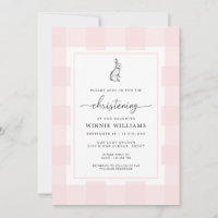 Bunny Rabbit rose En vichy Christening Invitation