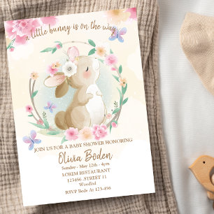 Bunny Rabbit rose fille Baby shower Invitation