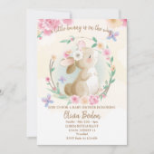 Bunny Rabbit rose fille Baby shower Invitation (Devant)