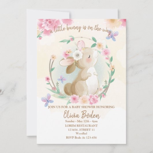 Bunny Rabbit rose fille Baby shower Invitation (Devant)