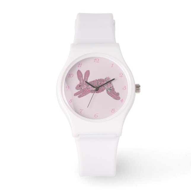 Bunny Rabbit Roze Roses Clock Horloge (Voorkant)