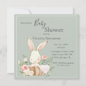 Bunny Rabbit Sage Green Baby shower Invitation (Devant)