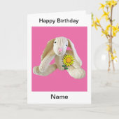Bunny Rabbit saluant fille de carte d'anniversaire (Fleur jaune)