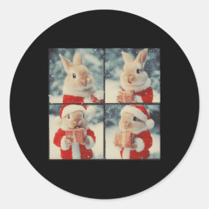 Bunny Rabbit Santa Animal Fotografie Kerstboom Ronde Sticker