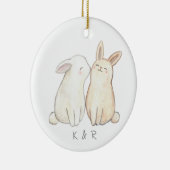 Bunny Rabbit Schattige Paar Eerste Kerst Samen Keramisch Ornament (Rechts)