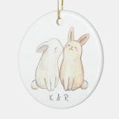 Bunny Rabbit Schattige Paar Eerste Kerst Samen Keramisch Ornament (Links)