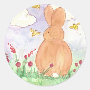 Bunny Rabbit Spring Garden Pet Animal Waterverf Ronde Sticker