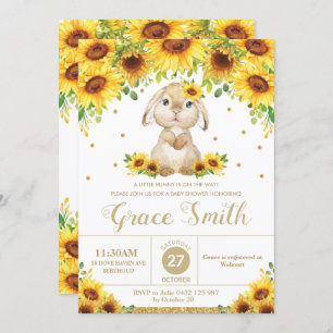 Bunny Rabbit Sunflower Floral Baby shower Girl Kaart