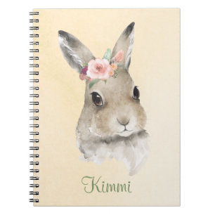 Bunny Rabbit Waterverf Floral Name Cute Notitieboek