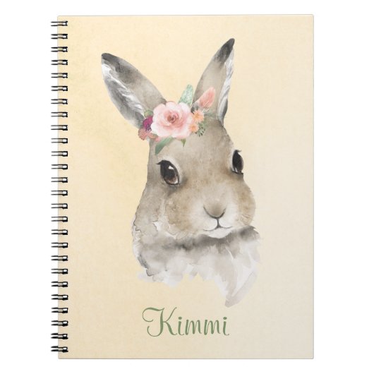 Bunny Rabbit Waterverf Floral Name Cute Notitieboek (Voorkant)