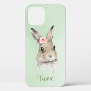 Bunny Rabbit Waterverf Green Name Minimalistics iPhone 12 Hoesje