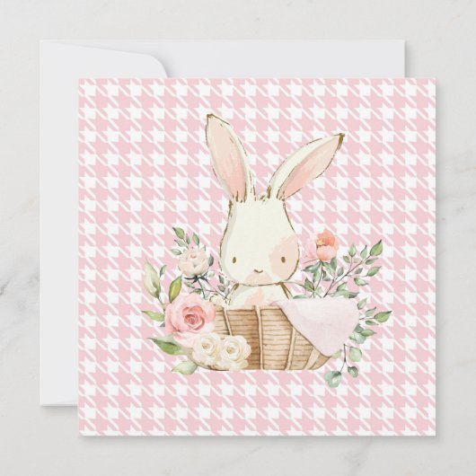 Bunny Rabbit Waterverf Houndstooth Baby shower (Achterkant)