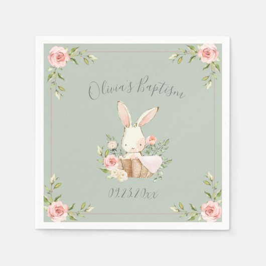 Bunny Rabbit Waterverf Sage Green Baby shower Servet (Voorkant)