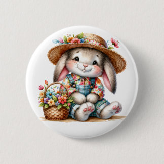 Bunny Rabbit With Florals  Ronde Button 5,7 Cm