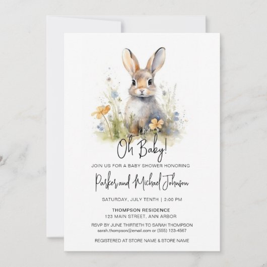 Bunny Rabbit Woodland Baby shower Kaart (Voorkant)
