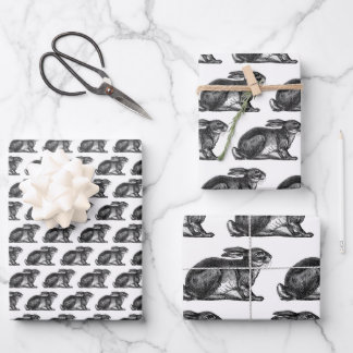 Bunny Rabbit Wrapping Paper Sheets Black & White