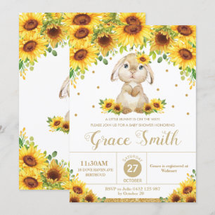 Bunny Rabbit Zonnebloem Bloemen Baby shower Meisje Kaart