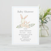 Bunny Rabbits Blue Modern Baby shower Invitation Kaart (Staand voorkant)