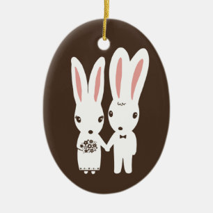 Bunny Rabbits Bride en Groom Wedding Custom Keramisch Ornament