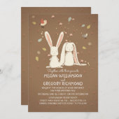 Bunny Rabbits Cute Rustic Woodland Wedding Kaart (Voorkant / Achterkant)