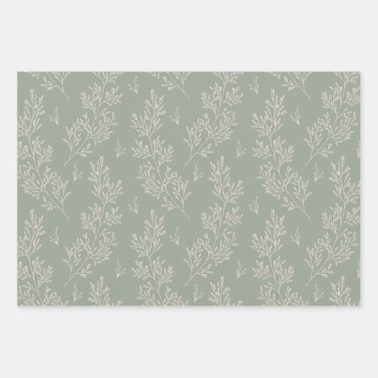 Bunny Rabbits Floral Easter Brunch Olijfkleur Inpakpapier Vel (Voorkant 3)