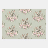 Bunny Rabbits Floral Easter Brunch Olijfkleur Inpakpapier Vel (Voorkant)